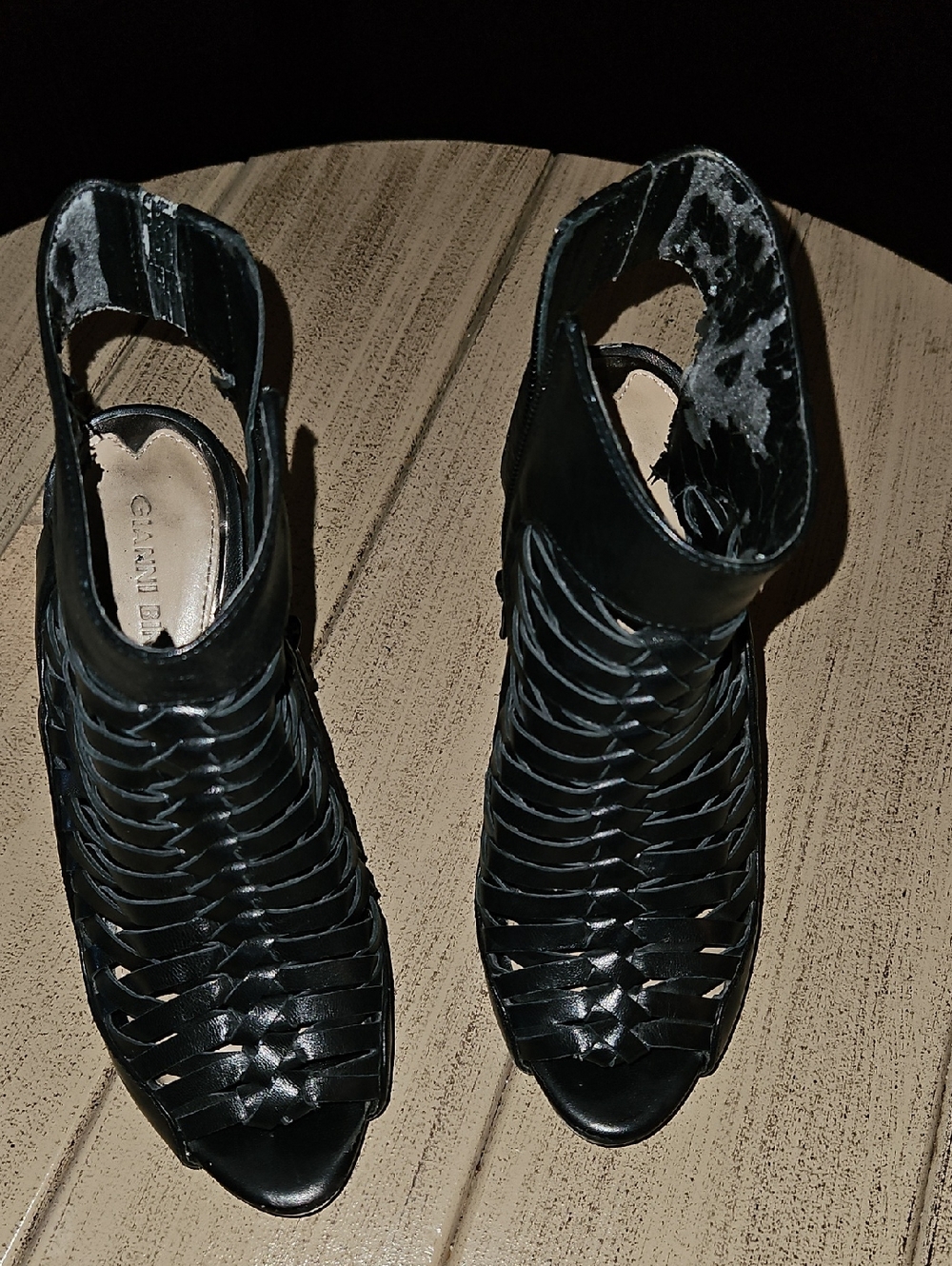 Gianni Bini Black Woven Peep-Toe Ankle Strap Heels